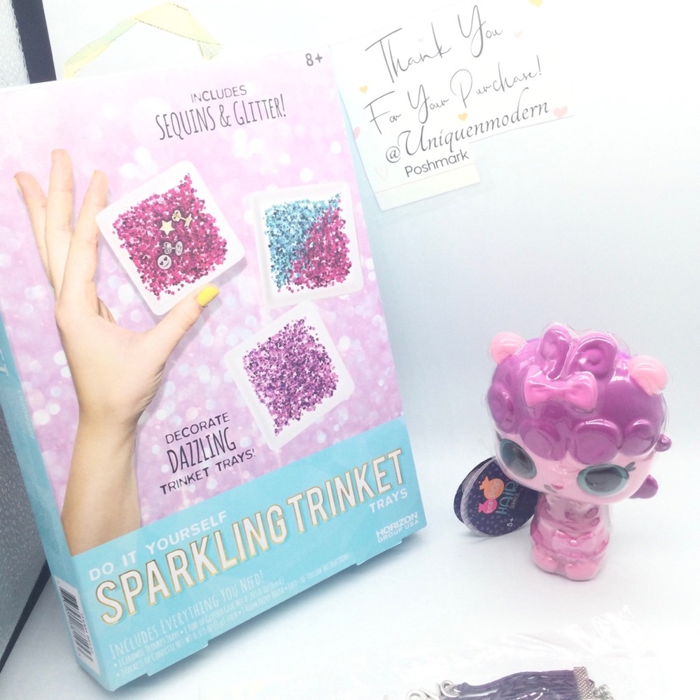 Sparkling Trinket Trays DIY Kit - Pink girls bundle . New